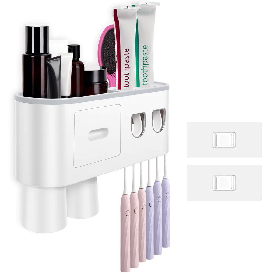 Willstar Zahnbürstenhalter zur Wandmontage mit Bechern und automatischem Zahnpastaspender, Organizer für das Badezimmer in Grau oder Weiß - Bild 6