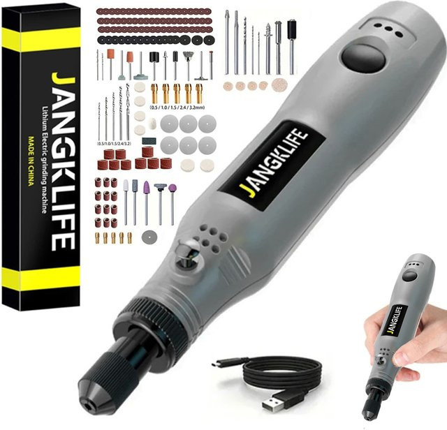 JANGKLIFE USB-Akku-Drehwerkzeug-Kit in Rot für Gravur und DIY-Projekte an Holz, Metall und Glas - Bild 1