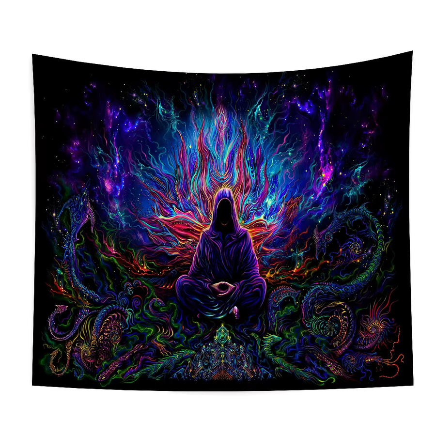 VIKAMA Fantasy Universe Meditation Wandteppich mit Neon Psychedelischen Sternen in Multicolour für dein Wohnzimmer, Schlafzimmer oder Yoga-Zimmer - Bild 2
