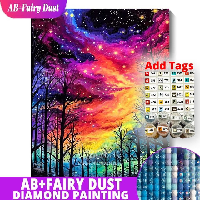 Potdemiel DIY Diamond Painting Set AB Fairy Dust Dazzling Starry Forest Landschaft in Multicolour - Bild 1