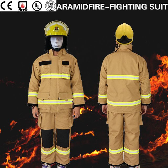 Dingtop Safety Feuerbeständiger Anzug EN469 Professionelles Feuerwehr-Kleidungsset in Beige mit reflektierenden Streifen, wasserdicht und thermisch isoliert - Bild 1