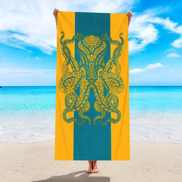 JMG Household Supplies Strandtuch mit Thunfisch-Tribal-Print, Gelb, 50 x 100 cm - Bild 1