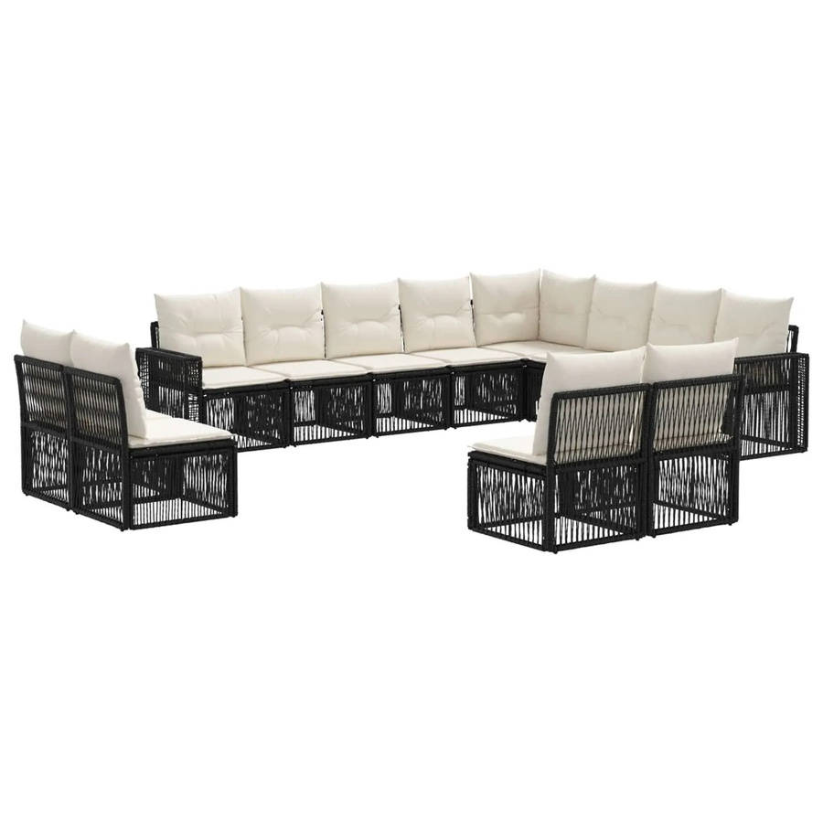 vidaXL Gartensofa-Set 12-tlg. aus Poly-Rattan in Schwarz und Weiß mit Polsterauflagen und Ottomane in U-Form - Bild 2