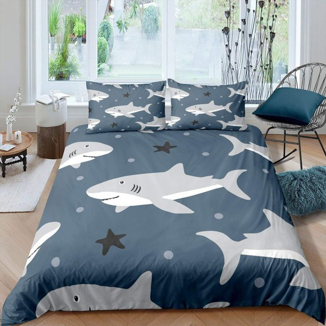 Lodestar Bettwäsche Set Cartoon Hai Königin Blaues Ozean Tier Thema für Kinder, 3-teilig, B/H: 140 x 200 cm - Bild 1