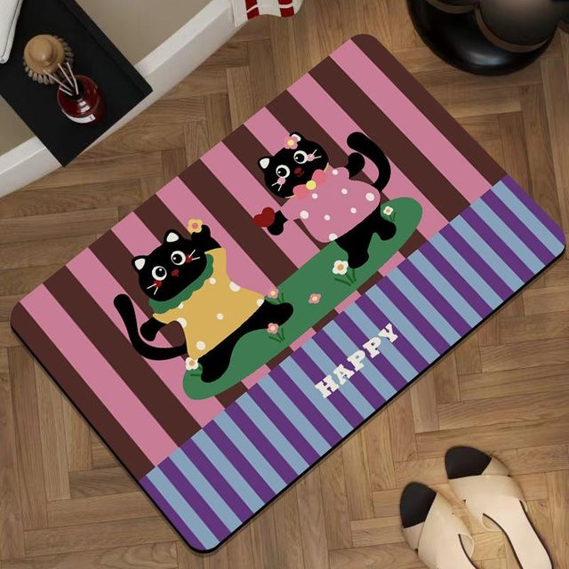 Saugfähige Badezimmer Bodenmatte mit Cartoon-Streifen-Design von Household supplies MH, rutschfest und antibakteriell, B/T: 60 x 40 cm, Mehrfarbig - Bild 1
