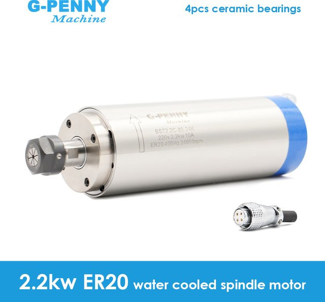 G-Penny Wassergekühlter Spindelmotor ER20 mit 2,2kW und 220V für CNC-Fräsmaschinen in Silber mit Keramiklageren - Bild 1