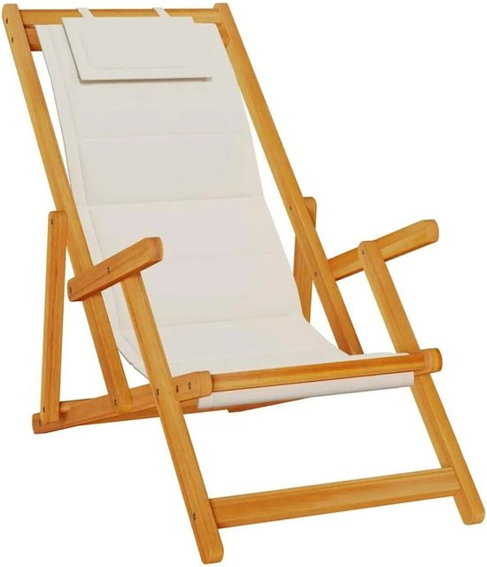 vidaXL Strandstuhl aus Akazie mit Armlehnen und verstellbarer Kopfstütze, Hellgrau, Klappbar - Bild 1