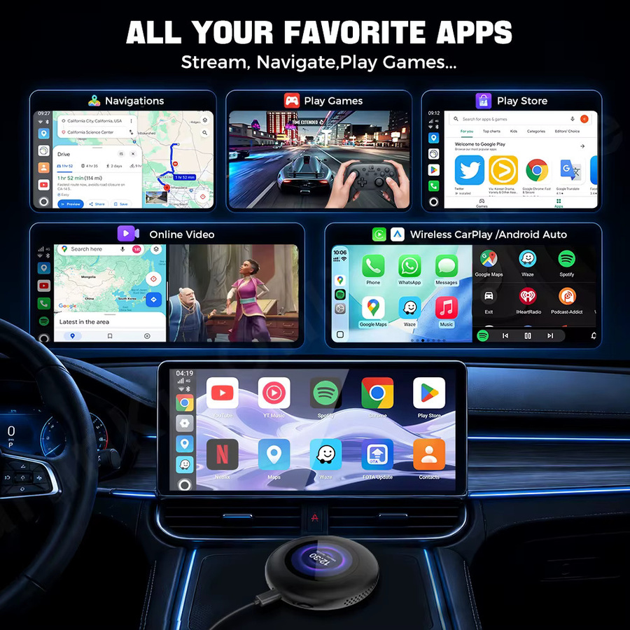 CarlinKit Ultra3 2-in-1 TV-Box Android 15 SM6350 Kabelloser CarPlay und Android Auto Adapter in Schwarz mit Netflix, YouTube, Hulu, IPTV, Bluetooth und Wi-Fi - Bild 3