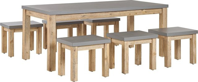 Beliani Gartentisch Set OSTUNI in Grau aus Akazienholz und Verbundmaterial im Industrial Design, B/T/H: 180 x 90 x 75 cm - Bild 1