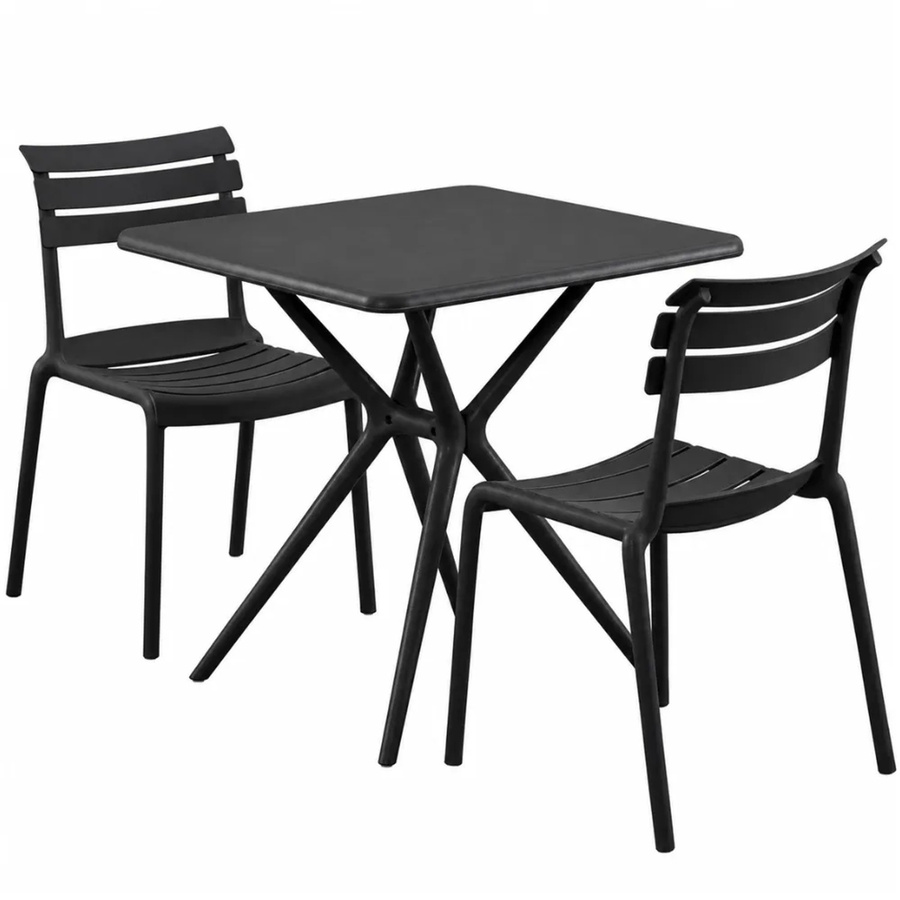 DELUKE Gartenmöbel-Set KLARA Bistroset mit Tisch und 2 Stühlen aus Polypropylen in Schwarz, B/T/H: 190 x 72 x 82 cm - Bild 2