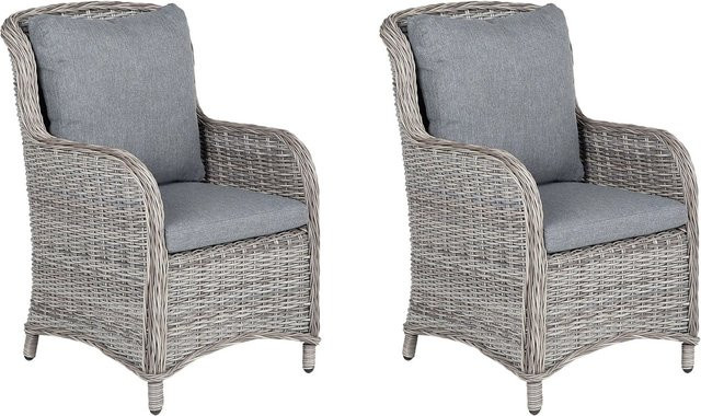 Beliani Gartenstuhl aus Polyrattan in Grau mit Armlehnen und Sitzkissen, B/T/H: 73 x 60 x 96 cm - Bild 1