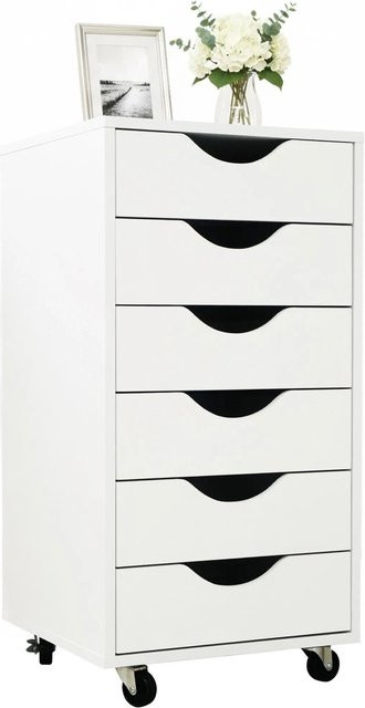 Relaxdays Rollcontainer aus MDF in Weiß mit 6 Schubladen, Rollen und Bremsen, H: 78 cm, B: 40 cm, T: 40 cm - Bild 1