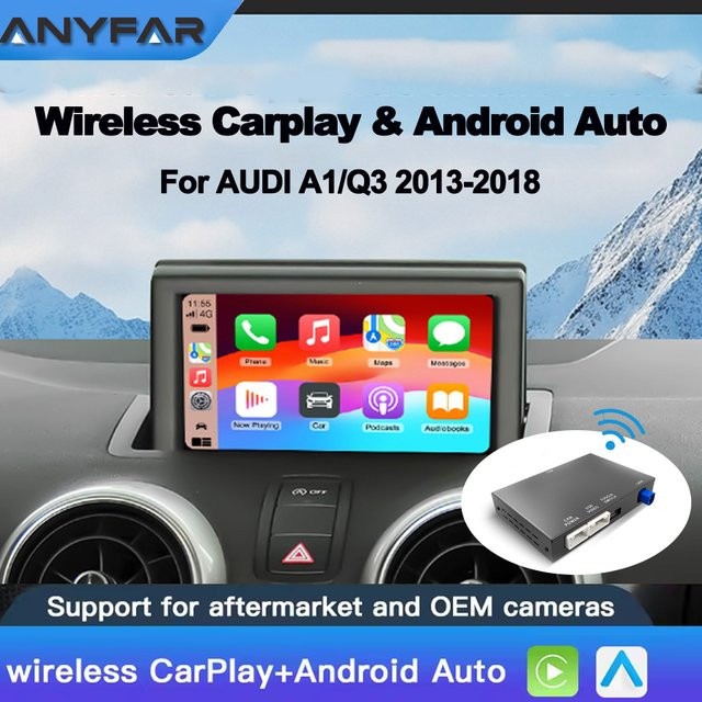 ANYFAR Drahtloses CarPlay und Android Auto Modul für Audi A1 Q3 2012-2018 mit 6,5 Zoll MMI 3G Bildschirm, Bluetooth und USB, Farbe: Schwarz - Bild 1