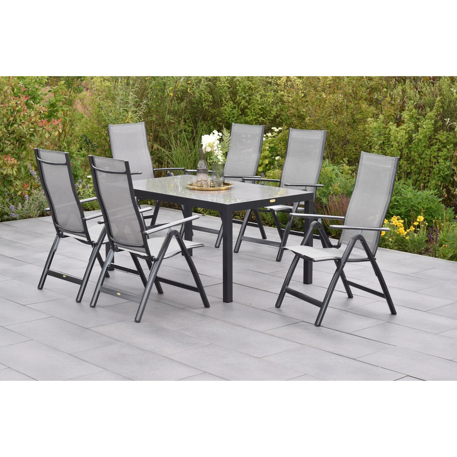 Merxx Carrara Gartenmöbel Set 7-teilig mit 6 Klappsesseln und Gartentisch in Diamantbraun, Tischmaße B: 150 cm, T: 90 cm, H: 76 cm - Bild 2