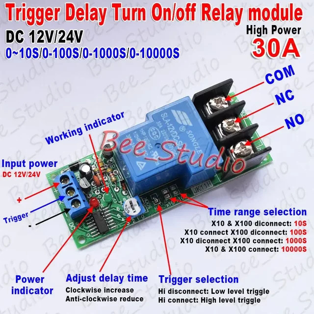 Einstellbares Zeitverzögerungs-Relais Modul DC 12V 24V 30A Timer-Steuerschalter in Blau - Bild 1