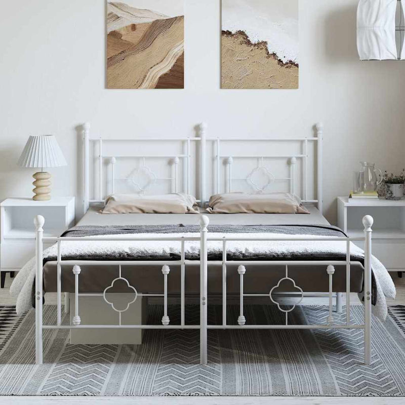 Vidaxl Metall-Bettgestell mit Kopfteil und Fußteil in Weiß, B/T/H: 150 x 200 cm - Bild 2