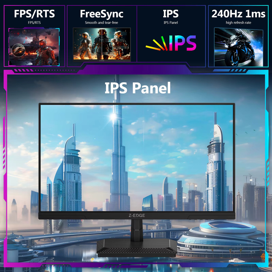 Z-EDGE Gaming-Monitor 24,5 Zoll mit 240 Hz, Full HD IPS-Panel, 1920 x 1080, Schwarz - Bild 2