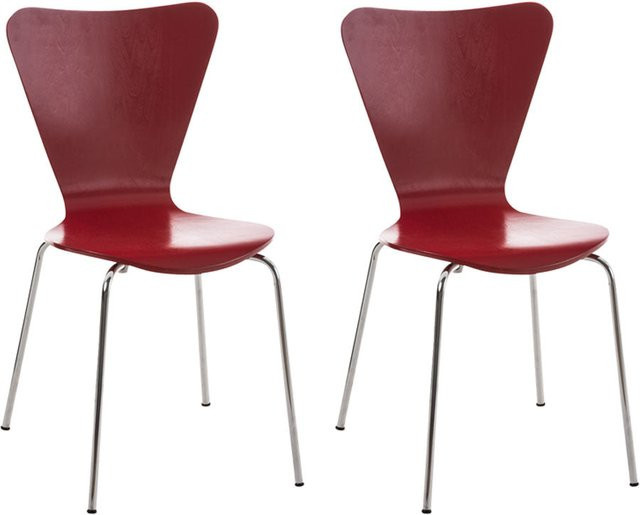 TPFLiving 2er Set Besucherstuhl Calisso mit Holzsitz in Rot - Bild 1