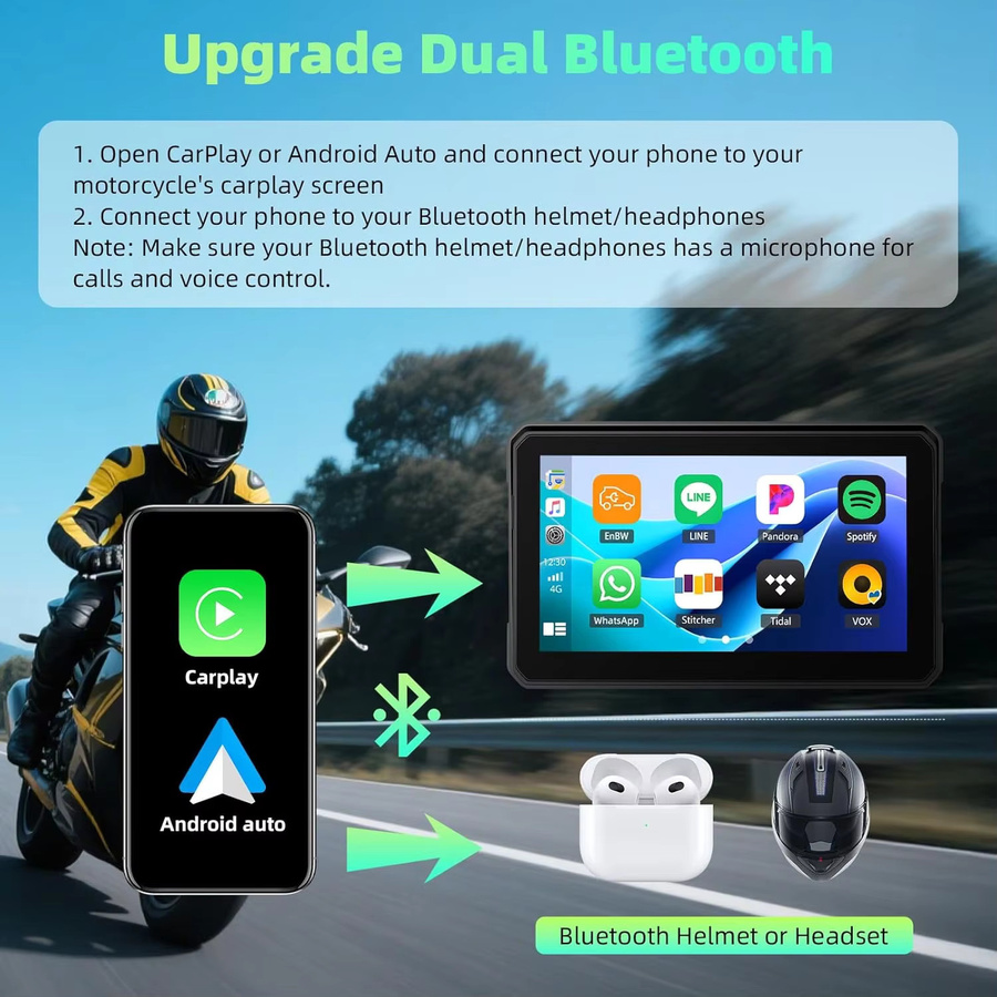 Jansite Tragbares 5-Zoll Motorrad-GPS-Navigationsgerät in Schwarz mit kabellosem CarPlay, Android Auto und Bluetooth 5.0, IP67 wasserdicht mit IPS-Bildschirm - Bild 3