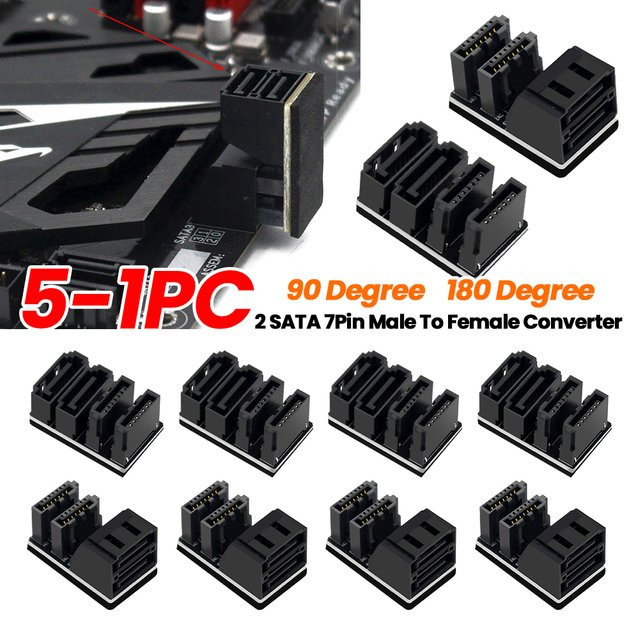 ALLOET 5-in-1 SATA 7-Pin Winkeladapter Konverter für Computer SSD HDD in Schwarz - Bild 1