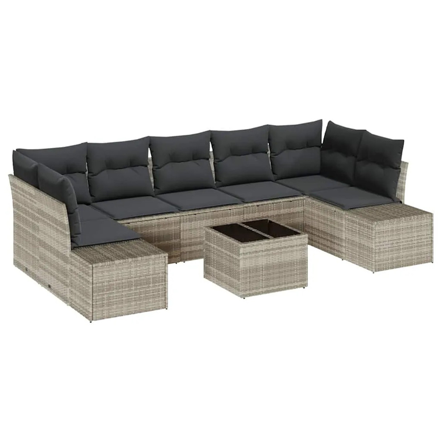 vidaXL Garten-Sofa-Set 8-teilig aus Polyrattan in Hellgrau mit Polsterung und Couchtisch - Bild 2