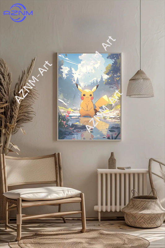KAYOU Anime-Poster Pikachu in Naturlandschaft als Wandkunst im japanischen Kunststil, mehrfarbig, rechteckig, Wandmontage - Bild 4