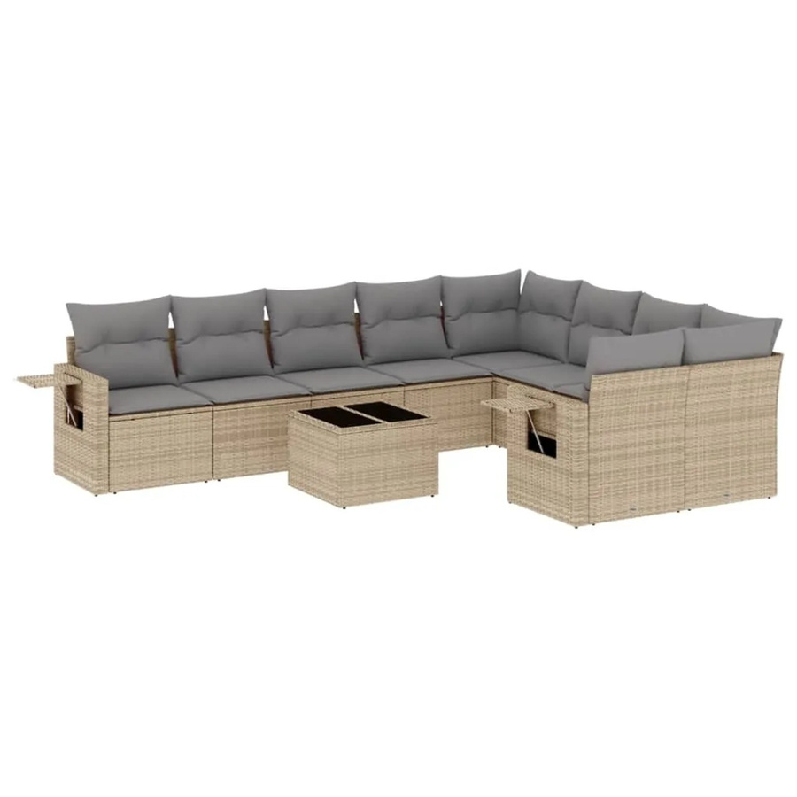 vidaXL 10-teilige Garten-Sofagarnitur in L-Form aus Poly-Rattan mit Kissen in Beige-Grau - Bild 2
