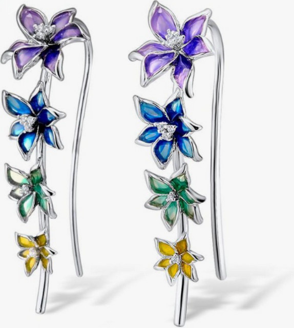 YoYo Ohrring Emaille, Blumenform, Silber, Damen - Bild 1