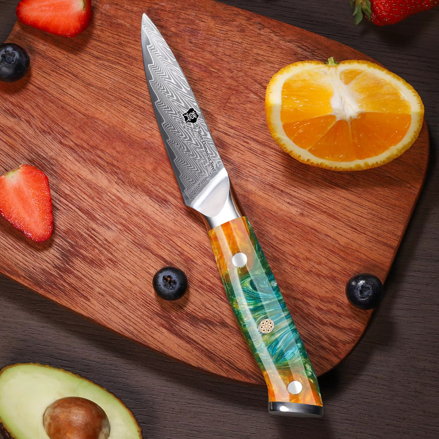 WILDMOK Damaszener Stahl Schälmesser mit orangefarbenem Harzgriff, 3,5 Zoll Paring Knife - Bild 2
