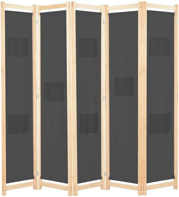 vidaXL 5-teiliger Raumteiler Grau aus Stoff und Kiefernholz, H x B x T: 170 x 200 x 4 cm - Bild 1