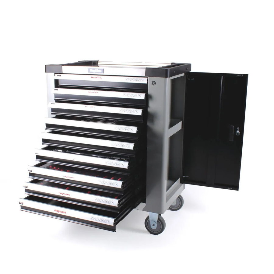 Mephisto-Tools Premium XXL Werkzeugwagen aus Edelstahl in Grau und Schwarz mit 9 Schubladen, Arbeitsplatte und Pfeifenkopfschlüssel, B/T/H: 96,0 x 46,0 x 89,0 cm - Bild 2
