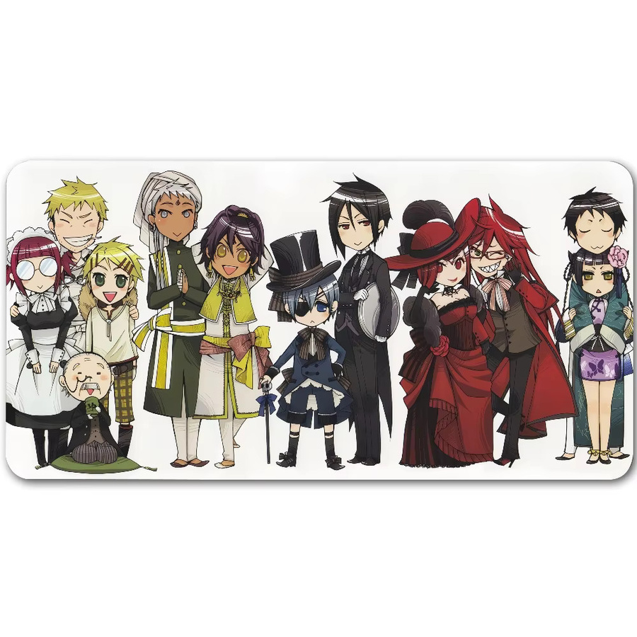 Anime Black B-Butler Mauspad in Schwarz und Multicolour, große rutschfeste und wasserdichte Tastaturunterlage mit genähtem Rand für Gaming und Büro - Bild 7