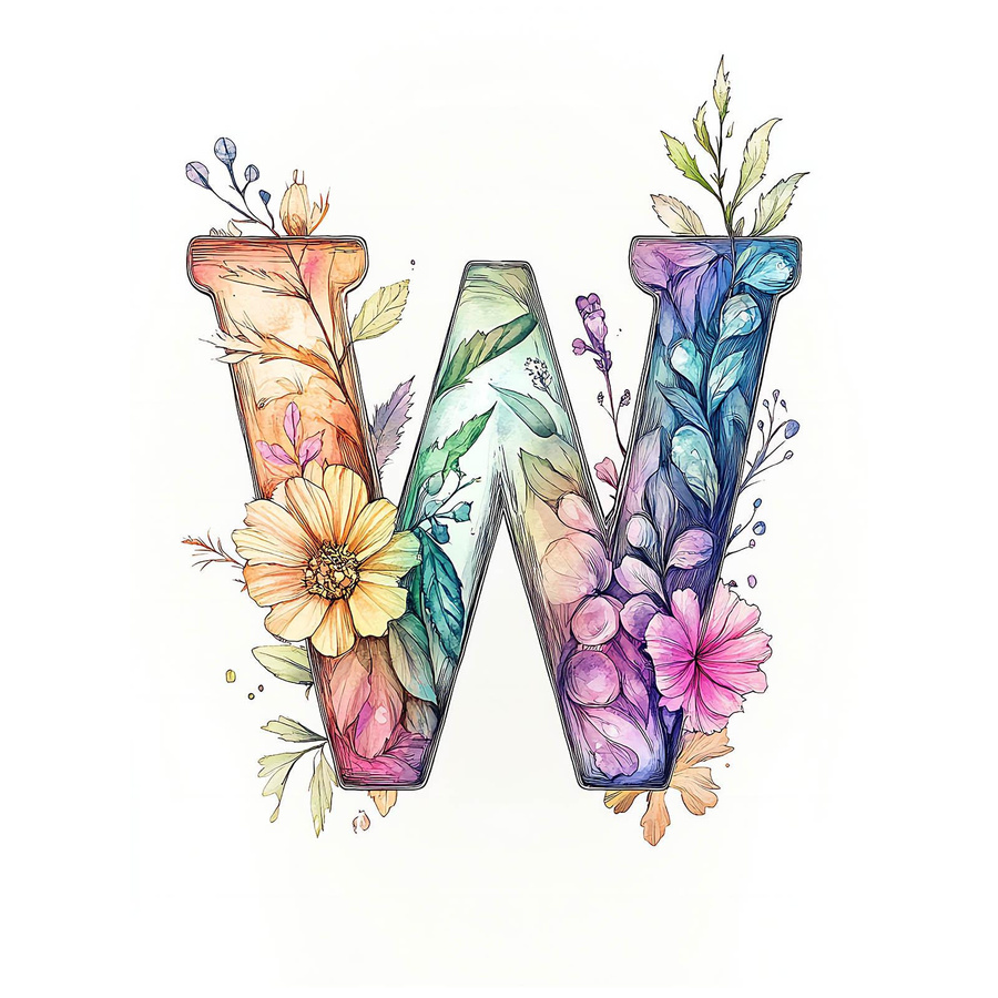 Poster Buchstabe W mit Blumen von Marcin Zbijowski, Multicolor, B/H: 30 x 40 cm, mit schwarzem Aluminiumrahmen - Bild 2