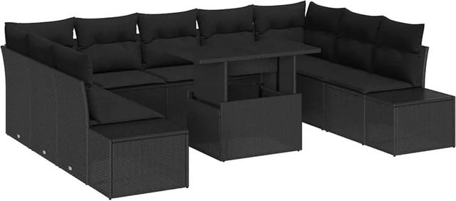 vidaXL Garten-Sofa-Set aus Poly Rattan mit Speicherfunktion, 10-teilig, Schwarz - Bild 1