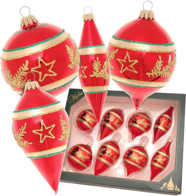 Krebs Glas Lauscha Weihnachtskugeln Sterne Rot Glas Durchmesser: 7 cm - Bild 1