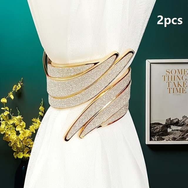 2er-Set Metall-Vorhangschnalle mit fließendem Sand Design in Gold oder Silber zur Dekoration deiner Vorhänge - Bild 1