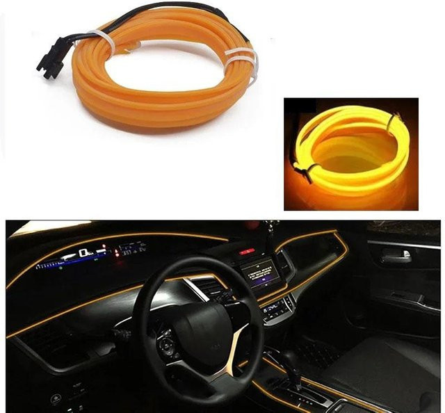 OuuZuu LED-Streifen Auto-Innenbeleuchtung flexibles Neonlicht Gelb mit USB-Anschluss und Batteriebox, Länge: 4 m - Bild 1