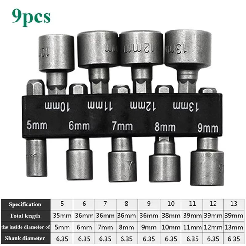 WEEKS Hex-Buchsenset mit Adapter und Schraubendreher-Bits in Silber, 5mm-13mm für Auto-Reparaturen und Power-Werkzeug-Zubehör - Bild 2