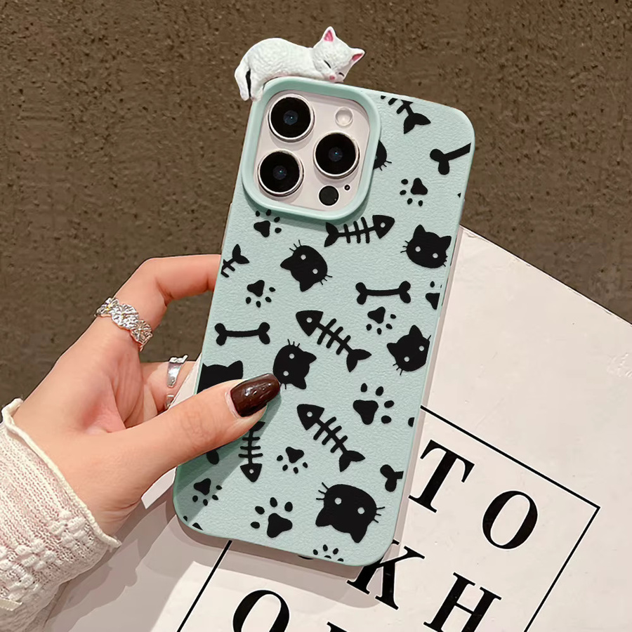 FiSh Handyhülle mit süßem 3D-Katzen-Lychee-Muster für iPhone 15, Soft Cover - Bild 4