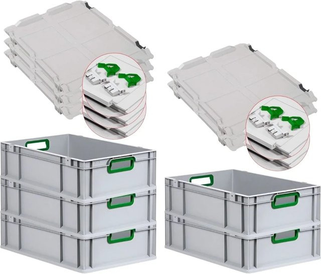 PROREGAL Spar Set 5x Eurobox Nextgen Color mit Scharnierdeckel und Schiebeschnappverschlüssen, Grün, H x B x T: 17 x 40 x 60 cm - Bild 1