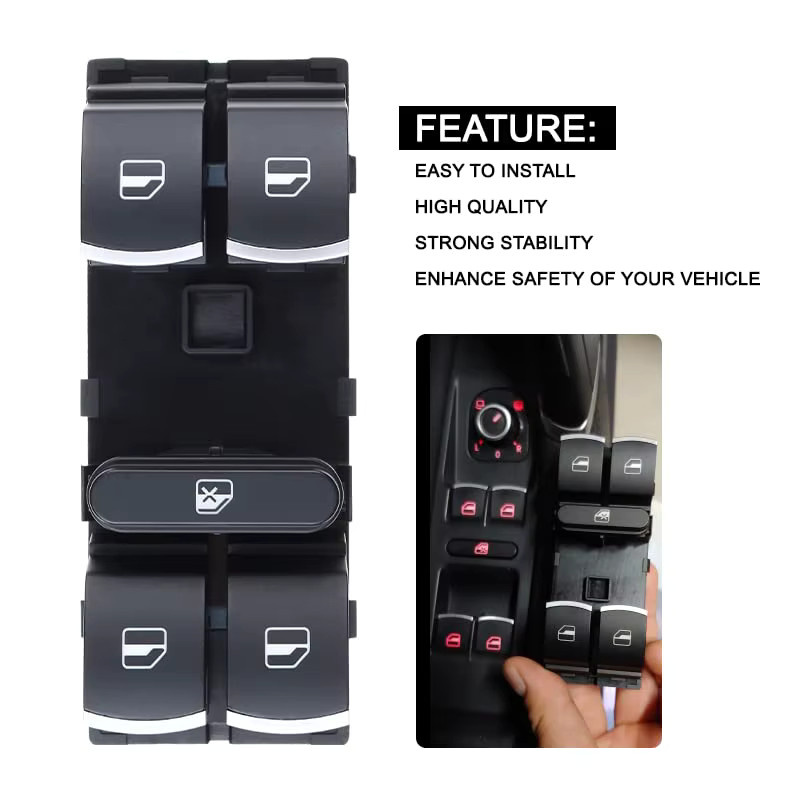 Hauptschalter für elektrischen Fensterheber vorne links für Volkswagen VW Jetta Passat CC Golf Tiguan Touran in Schwarz und Silber 5ND959857 5K4959857 - Bild 6