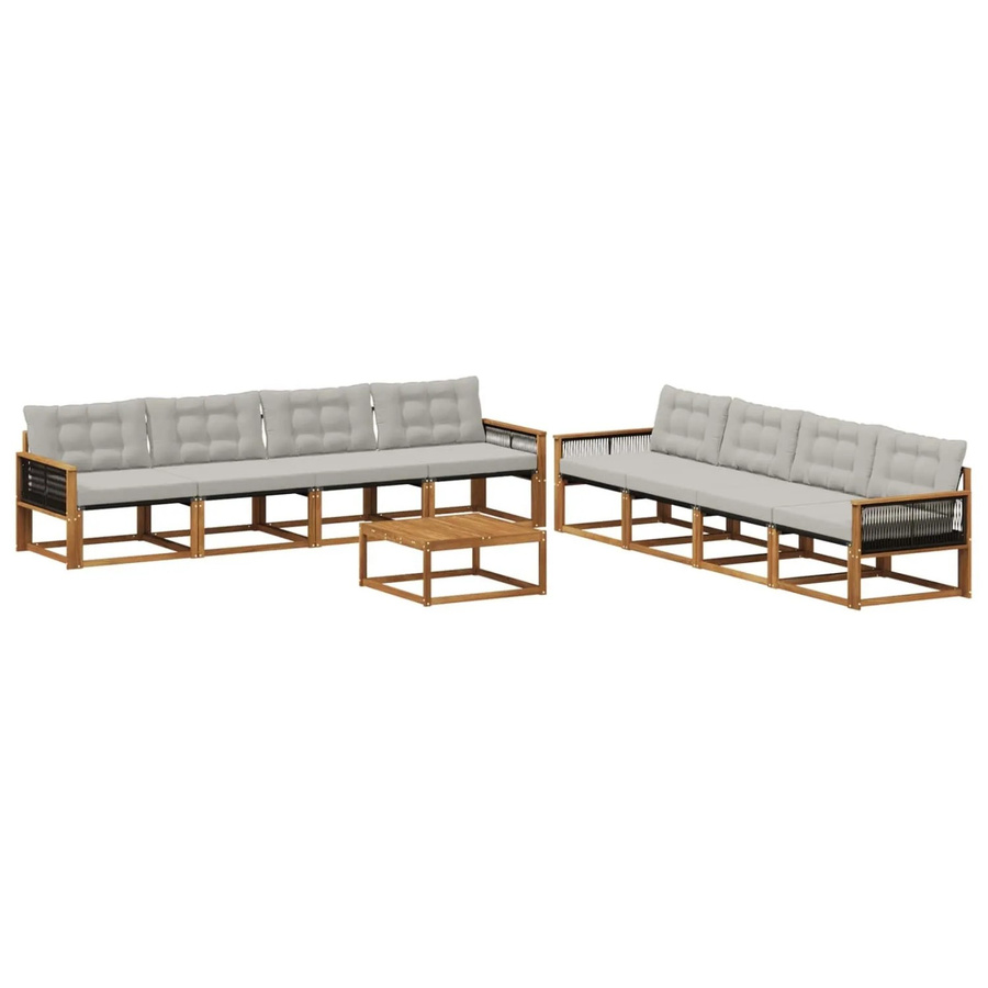 vidaXL Outdoor-Sofagarnitur aus Akazienholz mit Textilene und Kissen, Grau/Natur - Bild 2