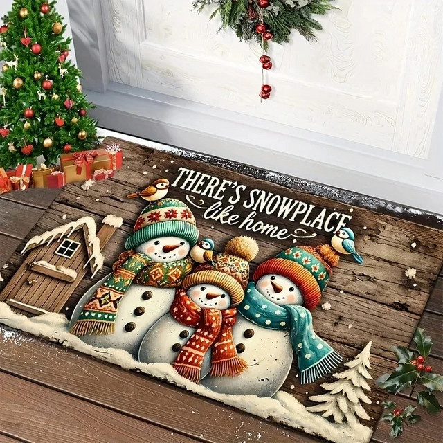 VIKAMA Weihnachtsschneemann Willkommensmatte, rutschfester und waschbarer Teppich für Eingangsbereich und Küche, Mehrfarbig, B/T: 60 x 40 cm - Bild 1