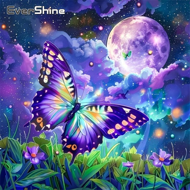 EverShine Diamantmalerei 5D Schmetterling Landschaftsbild als DIY Strass-Mosaik in Mehrfarbig - Bild 1