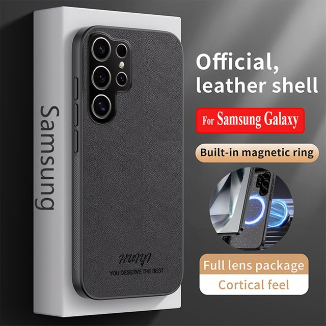 Samsung Litschi Leder Soft Case Silikonhülle für Galaxy S26 S25 S24 S23 S22 S21 Ultra Plus S25FE S24FE S23FE S21FE in Schwarz oder Braun - Bild 1
