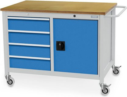 Bedrunka + Hirth Werkbank aus Stahl und Holz in Grau und Blau, B/H/T: 125 x 93,5 x 75 cm, rollbar - Bild 1