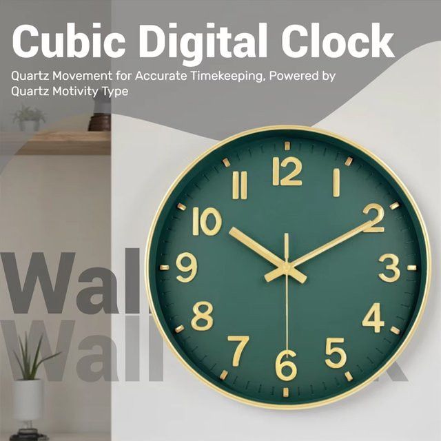 P.Chuang Retro Quarz Wanduhr in Grün mit modernem 3D-Design und lautlosem Mechanismus - Bild 1