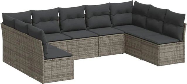 vidaXL 9-tlg. Garten-Sofagarnitur aus Poly-Rattan in Grau mit Sitzkissen und Stauraum - Bild 1