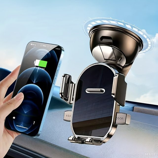 DUTRIEUX 360 Grad drehbarer Auto-Handyhalter mit Zusatz-Saugnapf in Schwarz für iPhone 14-17 und Armaturenbrett-Navigation - Bild 1