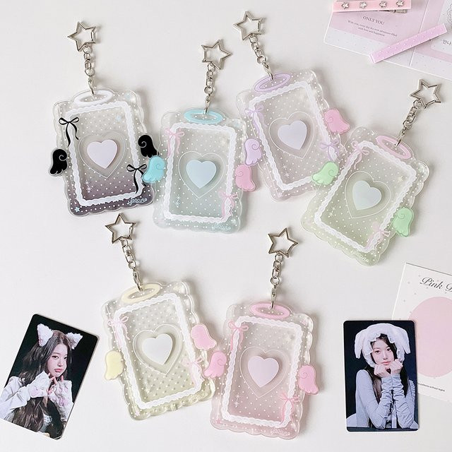 Transparenter Kpop Acryl Kartenhalter für 3-Zoll-Fotos als dekorativer Schlüsselanhänger in Gelb und Transparent - Bild 1